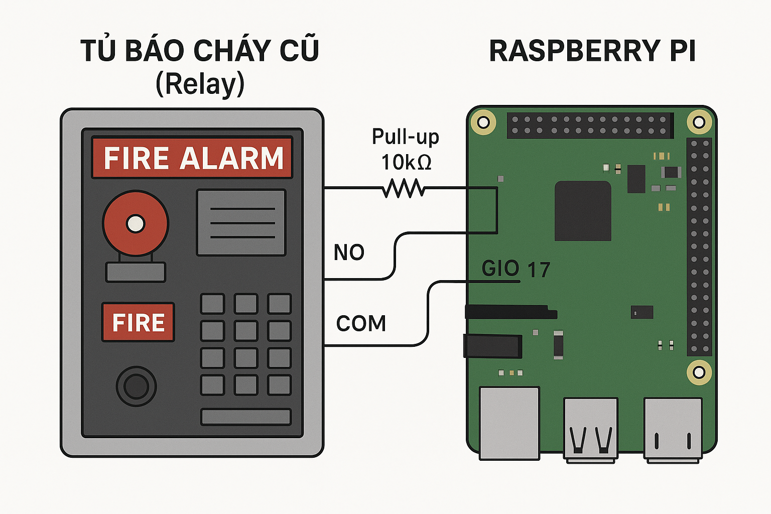 Ảnh minh họa: Giải pháp kết nối tủ báo cháy cũ với phần mềm giám sát thông minh bằng Raspberry Pi